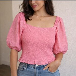 Lee Pink Puff Sleeve Smocked Top